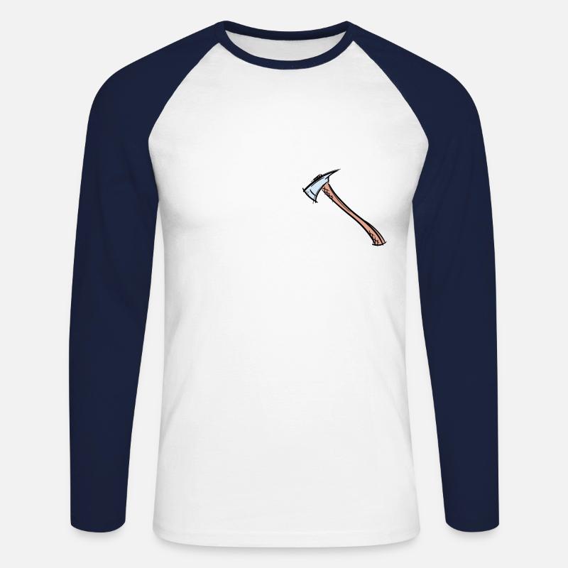 Axe Drawing / Fireman's Axe. Fireman. - Unisex Long Sleeve Baseball T-Shirt - white/navy
