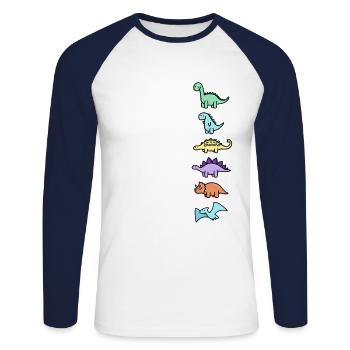 Süße Dinos - Unisex Baseballshirt langarm - Weiß/Navy - Vorne - Nik (191cm)