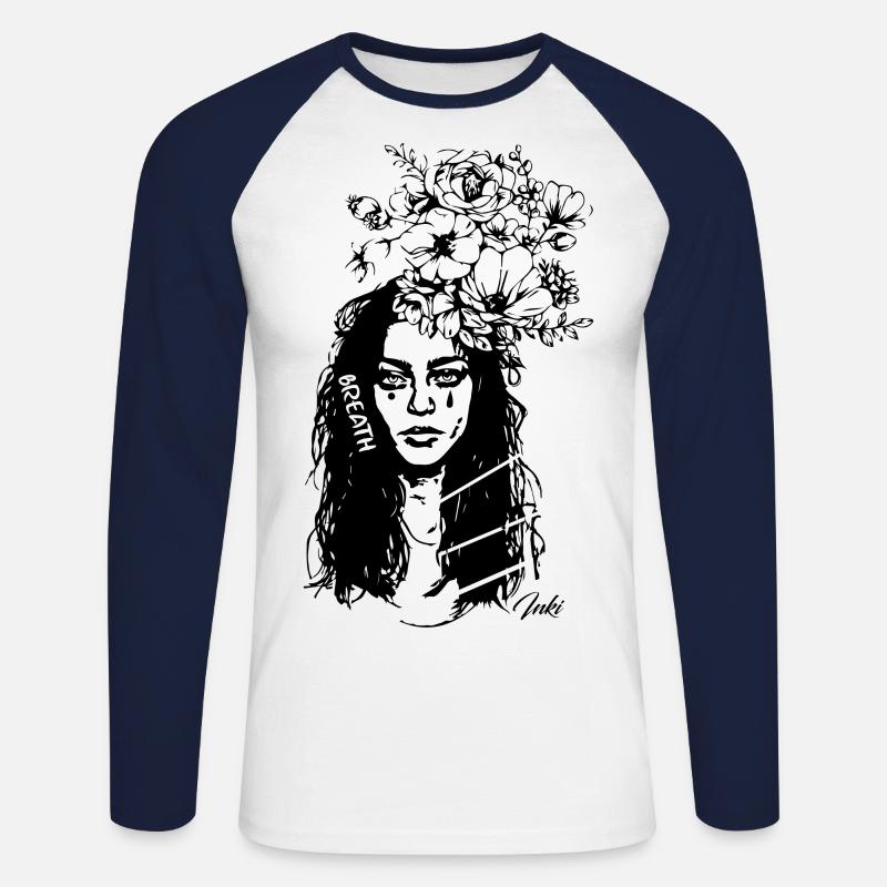 ATEM - Unisex Baseballshirt langarm - Weiß/Navy
