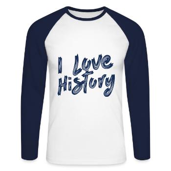 J’aime l’histoire historienne historienne - T-shirt baseball manches longues Homme - blanc/marine - Devant - Nik (191cm)