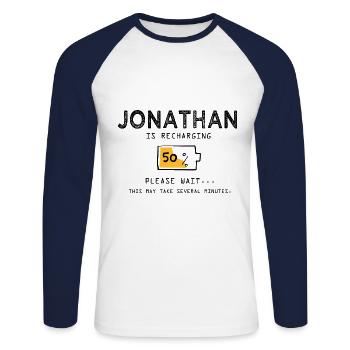 Jonathan prénom drôle sarcastique Cadeaux Prénom - T-shirt baseball manches longues Homme - blanc/marine - Devant - Nik (191cm)