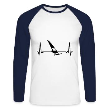 Herzschlag Surfen Windsurfen Windsurfer EKG - Unisex Baseballshirt langarm - Weiß/Navy - Vorne - Nik (191cm)
