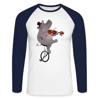 Hippopotame avec monocycle - T-shirt baseball manches longues Homme - blanc/marine - Devant - Nik (191cm)
