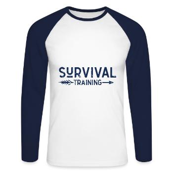 Überlebenstraining Survival Überlebenskünstler - T-shirt baseball manches longues Homme - blanc/marine - Devant - Nik (191cm)