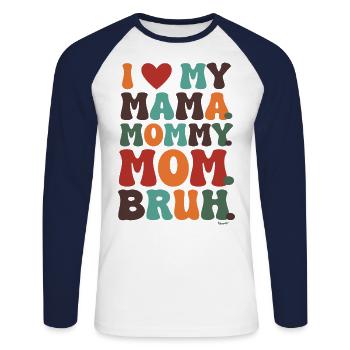Vintage-Retro-Design „I Love My Mom“ – trendig - Unisex Baseballshirt langarm - Weiß/Navy - Vorne - Nik (191cm)
