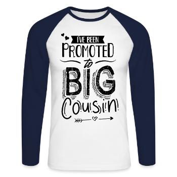 J’ai été promu grand cousin cousin - T-shirt baseball manches longues Homme - blanc/marine - Devant - Nik (191cm)