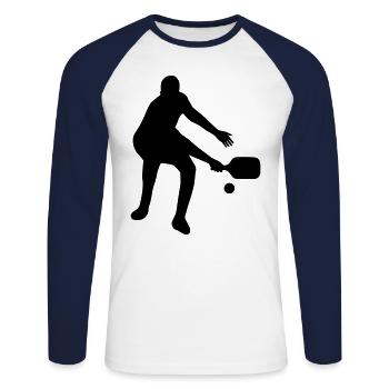 Pickleball Player T-Shirt - Unisex Long Sleeve Baseball T-Shirt - white/navy - Front - Nik (191cm)