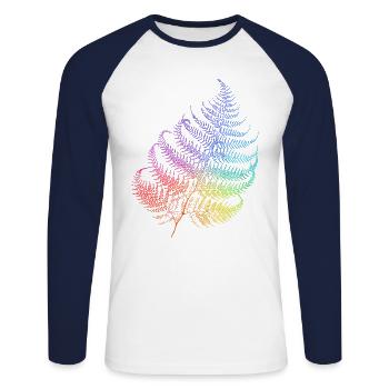 Regenbogenfarn - Be Natural - T-Shirt, Hoodie - Unisex Baseballshirt langarm - Weiß/Navy - Vorne - Nik (191cm)