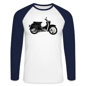 Simson Schwalbe KR51 - Unisex Baseballshirt langarm - Weiß/Navy - Vorne - Nik (191cm)