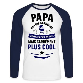 Papa roi du barbecue – idée fête des pères - T-shirt baseball manches longues Homme - blanc/marine - Devant - Nik (191cm)