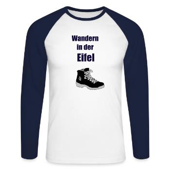 Wandern in der Eifel , Eifel Edition shirt , - Unisex Baseballshirt langarm - Weiß/Navy - Vorne - Nik (191cm)