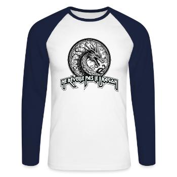 Ne réveille pas - T-shirt baseball manches longues Homme - blanc/marine - Devant - Nik (191cm)