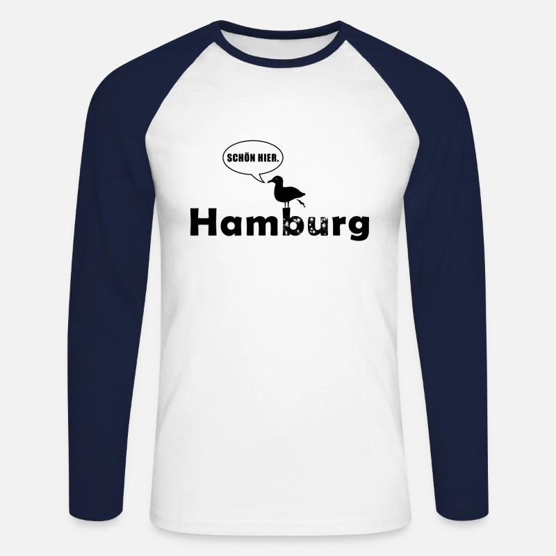 Kackende Möwe in Hamburg Souvenir und Geschenkidee - Unisex Baseballshirt langarm - Weiß/Navy