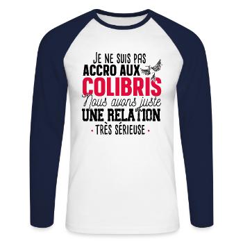 Colibri Oiseau Mouche Animal Cadeau Jardin Humour - T-shirt baseball manches longues Homme - blanc/marine - Devant - Nik (191cm)