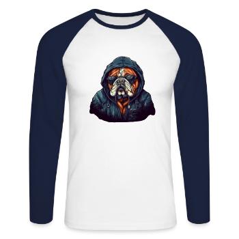 Cool Bulldog with Hoodie Streetwear Style Dogs - Unisex Long Sleeve Baseball T-Shirt - white/navy - Front - Nik (191cm)