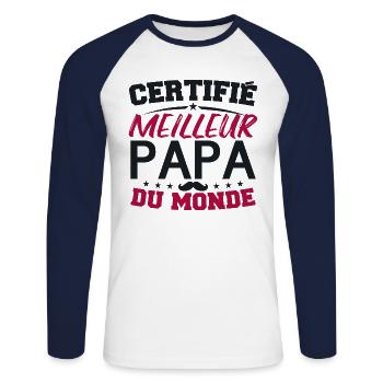 Certified Best Dad in the World - Unisex Long Sleeve Baseball T-Shirt - white/navy - Front - Nik (191cm)