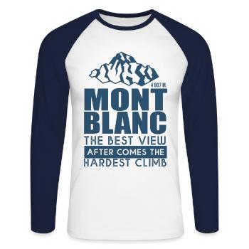 Bergsteigen Mont Blanc Wandern - Unisex Baseballshirt langarm - Weiß/Navy - Vorne - Nik (191cm)