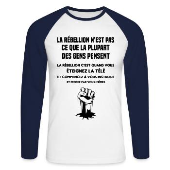 la rébellion n est pas ce que la plupart des gens - T-shirt baseball manches longues Homme - blanc/marine - Devant - Nik (191cm)