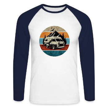 Caravan-Motorhome-Camping-retro - Unisex Long Sleeve Baseball T-Shirt - white/navy - Front - Nik (191cm)