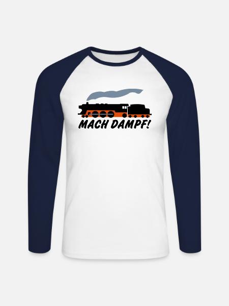 Mach Dampf - Unisex Baseballshirt langarm - Weiß/Navy