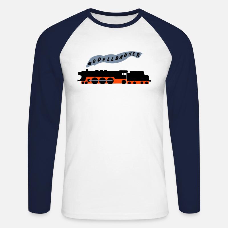 Modellbahner 2 - Unisex Baseballshirt langarm - Weiß/Navy
