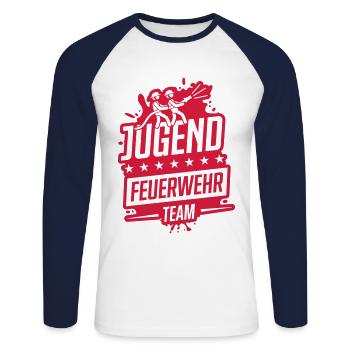 Jugend feuerwehr team - Unisex Baseballshirt langarm - Weiß/Navy - Vorne - Nik (191cm)