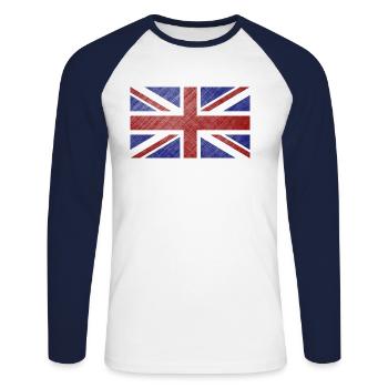 Union Jack grunge Drapeau - T-shirt baseball manches longues Homme - blanc/marine - Devant - Nik (191cm)