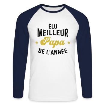 élu meilleur Papa de l'année - T-shirt baseball manches longues Homme - blanc/marine - Devant - Nik (191cm)