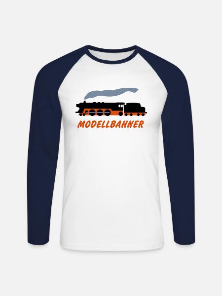 Modellbahner - Unisex Baseballshirt langarm - Weiß/Navy
