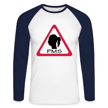 pms warning - Unisex Baseballshirt langarm - Weiß/Navy - Vorne - Nik (191cm)