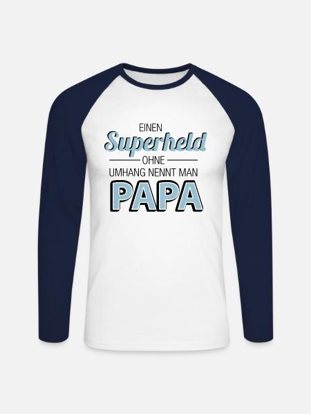 Superheld Papa - Unisex Baseballshirt langarm - Weiß/Navy
