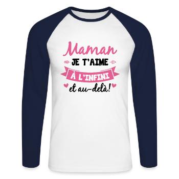 Maman je t'aime à l infini et au-delà - T-shirt baseball manches longues Homme - blanc/marine - Devant - Nik (191cm)