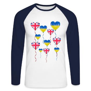 Great Britain Solidarity and Heart for Ukraine - Unisex Long Sleeve Baseball T-Shirt - white/navy - Front - Nik (191cm)