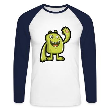Monstre vert salut amical noir - T-shirt baseball manches longues Homme - blanc/marine - Devant - Nik (191cm)