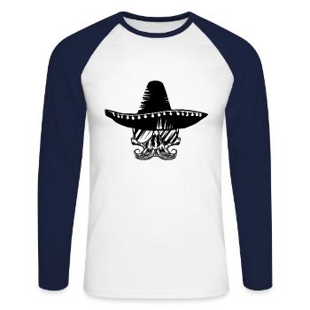 chapeau sombrero squelette mexique - T-shirt baseball manches longues Homme - blanc/marine - Devant - Nik (191cm)
