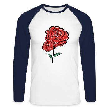 fleur rose - T-shirt baseball manches longues Homme - blanc/marine - Devant - Nik (191cm)