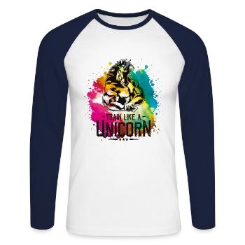 Gymnase coloré d'entraînement de remise en forme licorne - T-shirt baseball manches longues Homme - blanc/marine - Devant - Nik (191cm)