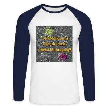 Mundgully - Shop WoW - 2023 - Unisex Baseballshirt langarm - Weiß/Navy - Vorne - Nik (191cm)