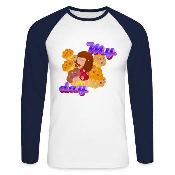 My day - Unisex Long Sleeve Baseball T-Shirt - white/navy - Front - Nik (191cm)