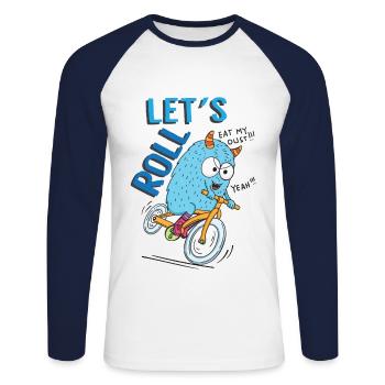 Cyclistes Monster - T-shirt baseball manches longues Homme - blanc/marine - Devant - Nik (191cm)
