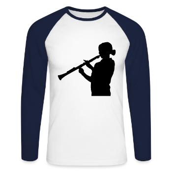 instrument clarinette - T-shirt baseball manches longues Homme - blanc/marine - Devant - Nik (191cm)