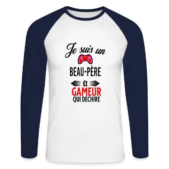 je suis gameur qui déchire et beau-père - T-shirt baseball manches longues Homme - blanc/marine - Devant - Nik (191cm)