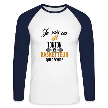 je suis basketteur qui déchire et tonton - T-shirt baseball manches longues Homme - blanc/marine - Devant - Nik (191cm)