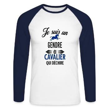 je suis cavalier qui déchire et gendre - T-shirt baseball manches longues Homme - blanc/marine - Devant - Nik (191cm)