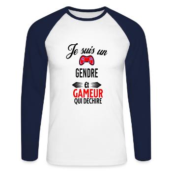 je suis gameur qui déchire et gendre - T-shirt baseball manches longues Homme - blanc/marine - Devant - Nik (191cm)