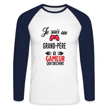 je suis gameur qui déchire et grand-père - T-shirt baseball manches longues Homme - blanc/marine - Devant - Nik (191cm)