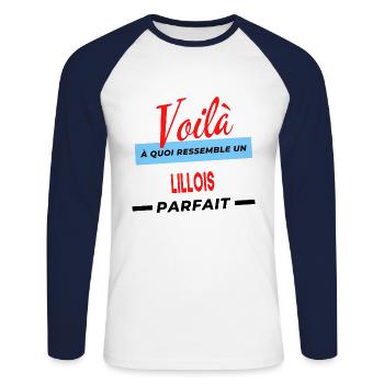 Voilà a quoi ressemble un LILLOIS Humour - T-shirt baseball manches longues Homme - blanc/marine - Devant - Nik (191cm)