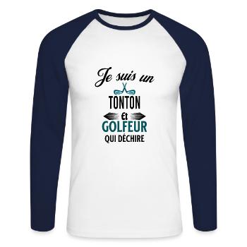 je suis golfeur qui déchire et tonton - T-shirt baseball manches longues Homme - blanc/marine - Devant - Nik (191cm)