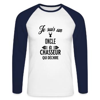 je suis chasseur qui déchire et oncle - T-shirt baseball manches longues Homme - blanc/marine - Devant - Nik (191cm)