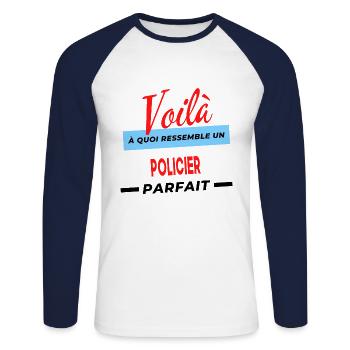 Voilà a quoi ressemble un POLICIER Humour - T-shirt baseball manches longues Homme - blanc/marine - Devant - Nik (191cm)